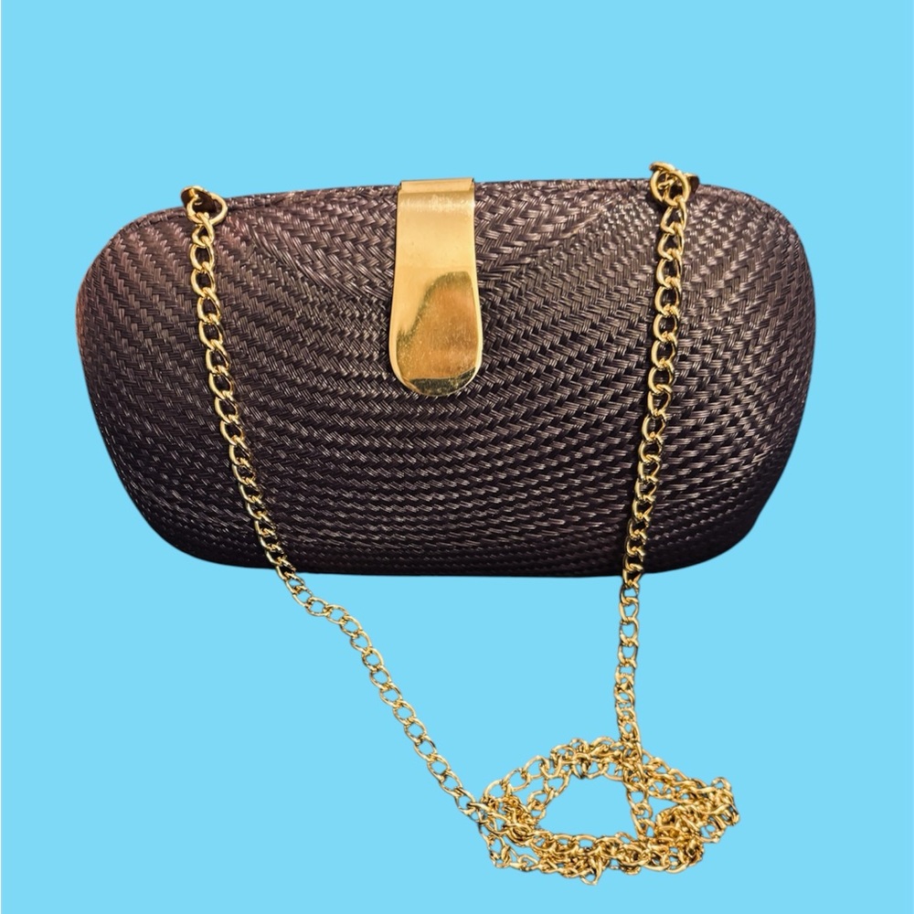 Vintage BEQUIZO Purple Hard Case Buntal Buri Straw Handbag 1960's